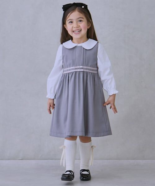 petit main / プティマイン ミニ・ひざ丈スカート | 【セミフォーマル】ウエストリボンジャンパースカート（グレージュ）