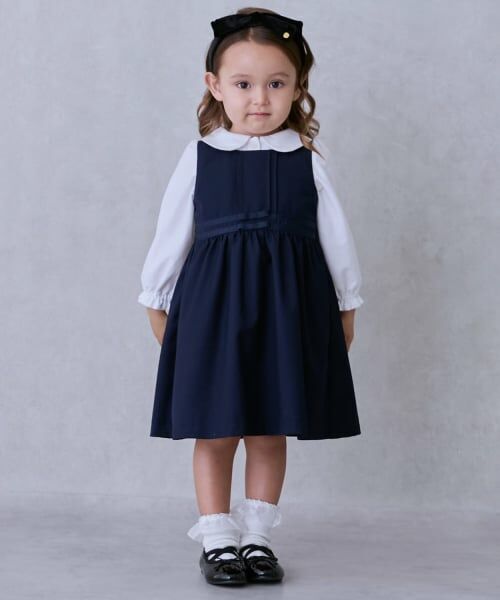 petit main / プティマイン ミニ・ひざ丈スカート | 【セミフォーマル】ウエストリボンジャンパースカート（紺）