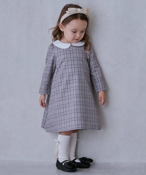 petit main / プティマイン ドレス | 【セミフォーマル】衿つき長袖ワンピース（ベージュ）