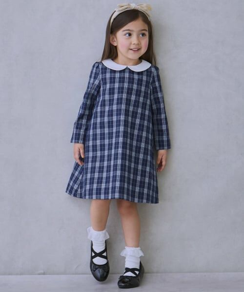 petit main / プティマイン ドレス | 【セミフォーマル】衿つき長袖ワンピース（紺）