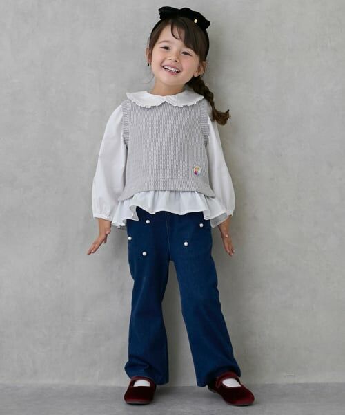 petit main / プティマイン その他パンツ | パールつきカットパンツ（ブルー）