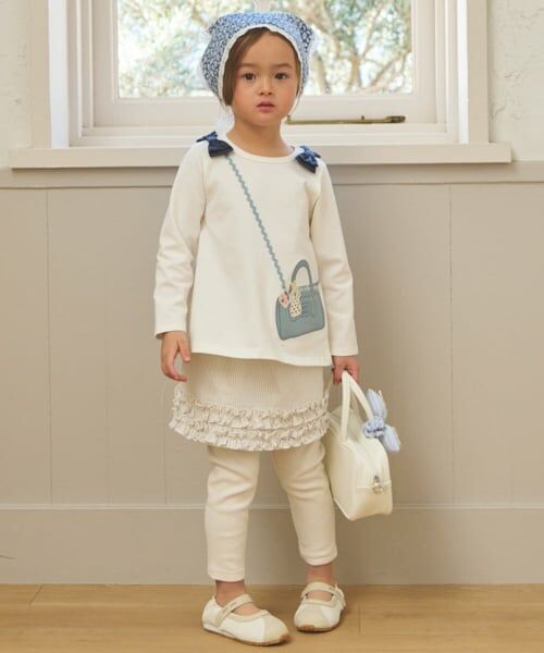 petit main / プティマイン ミニ・ひざ丈スカート | 裾フリルレギンスつきスカート（ストライプ）