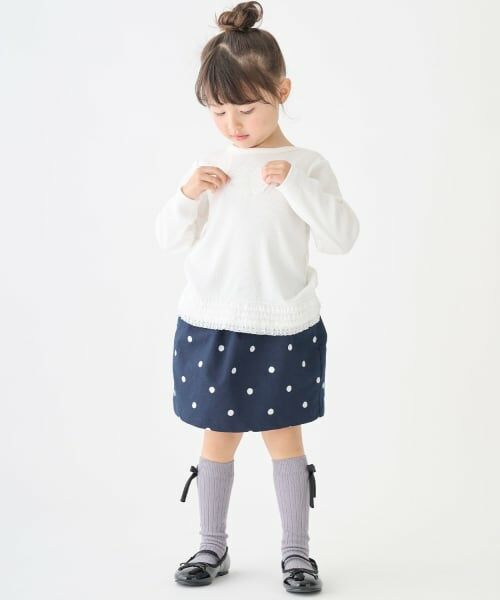petit main / プティマイン ミニ・ひざ丈スカート | 【リンク】ウエストギャザーミニスカート（紺）