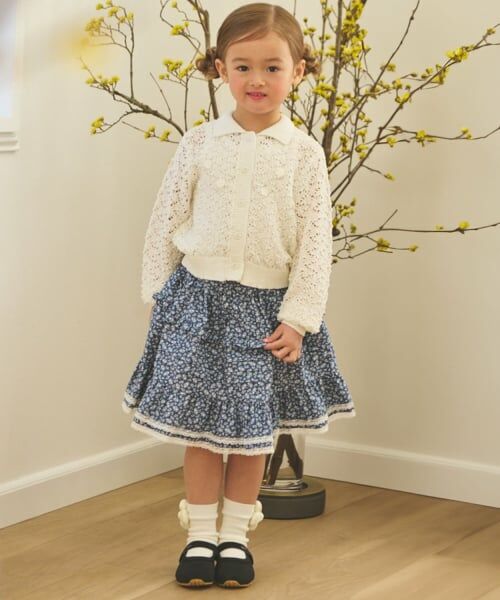 petit main / プティマイン ミニ・ひざ丈スカート | フリルティアードスカート（紺）