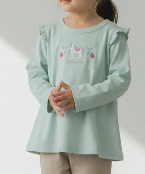 petit main / プティマイン Tシャツ | 【プティプラ】GIRLS長袖Tシャツ（ライト グリーン）