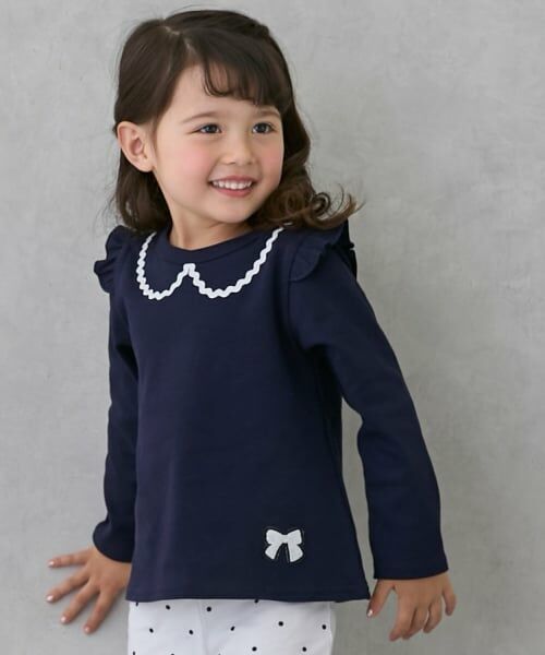 petit main / プティマイン Tシャツ | 【プティプラ】GIRLS長袖Tシャツ（紺）