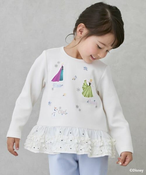 petit main / プティマイン Tシャツ | 【Frozen】ペプラム長袖Tシャツ（オフ ホワイト）