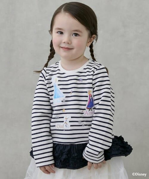 petit main / プティマイン Tシャツ | 【Frozen】ペプラム長袖Tシャツ（紺）