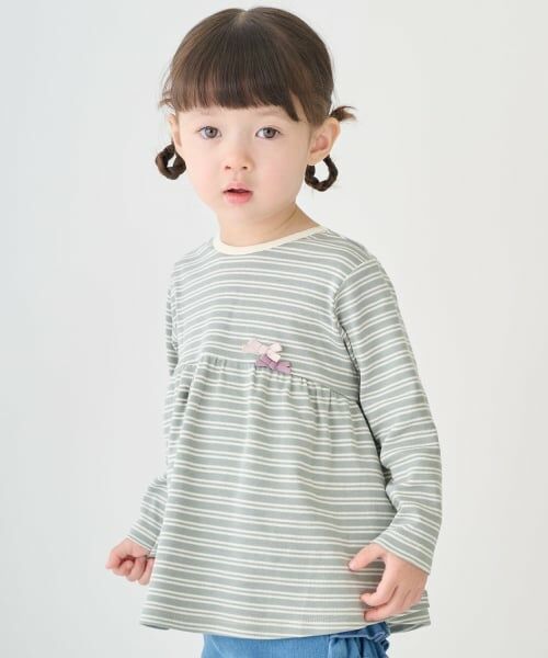 petit main / プティマイン Tシャツ | 【オーガニック】ペプラム長袖Tシャツ（モス グリーン）