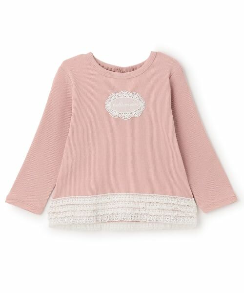 petit main / プティマイン Tシャツ | 【オーガニック】レースフリル長袖Tシャツ（ピンク）