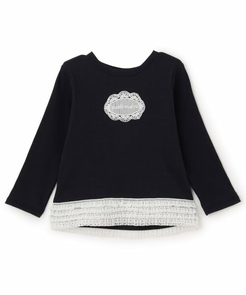 petit main / プティマイン Tシャツ | 【オーガニック】レースフリル長袖Tシャツ（紺）