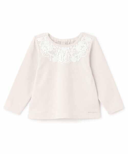 petit main / プティマイン Tシャツ | ヨークレース長袖Tシャツ（薄ベージュ）