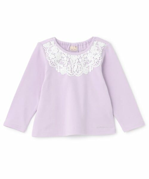 petit main / プティマイン Tシャツ | ヨークレース長袖Tシャツ（ラベンダー）
