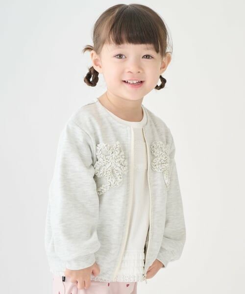 petit main / プティマイン カーディガン・ボレロ | 【リンク/防汚】フリルモチーフハオリ(シロ杢)