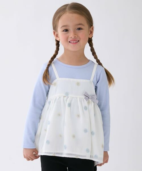 petit main / プティマイン その他トップス | 【リンク】花刺しゅうチュニックセット（ライト ブルー）