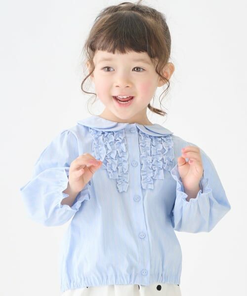petit main / プティマイン シャツ・ブラウス | ちびフリルブラウス（ブルー）