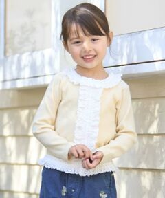 petit main / プティマイン Tシャツ | 【リンク】レースフリルテレコ長袖Tシャツ