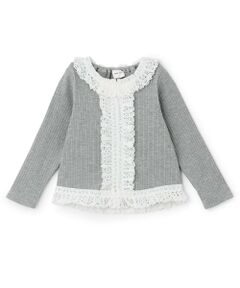 petit main / プティマイン Tシャツ | 【リンク】レースフリルテレコ長袖Tシャツ