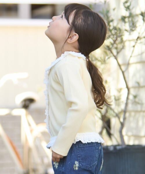 petit main / プティマイン Tシャツ | 【リンク】レースフリルテレコ長袖Tシャツ | 詳細1