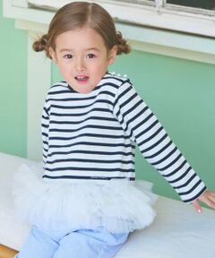 petit main / プティマイン Tシャツ | 【リンク】ボーダーペプラム長袖Tシャツ