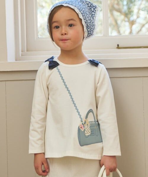 petit main / プティマイン Tシャツ | ミニバッグ長袖Tシャツ（アイボリー）