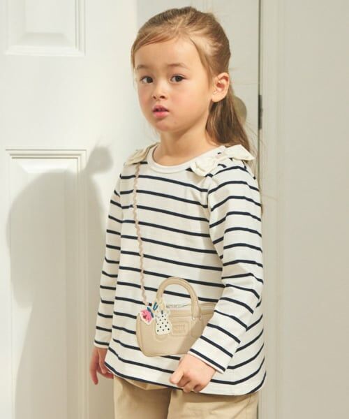 petit main / プティマイン Tシャツ | ミニバッグ長袖Tシャツ（紺）