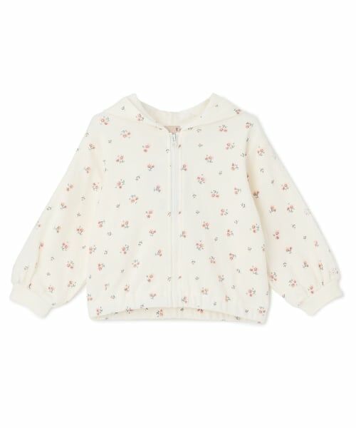 petit main / プティマイン パーカー | 【リンク/防花粉】花柄ジップパーカー（アイボリー）