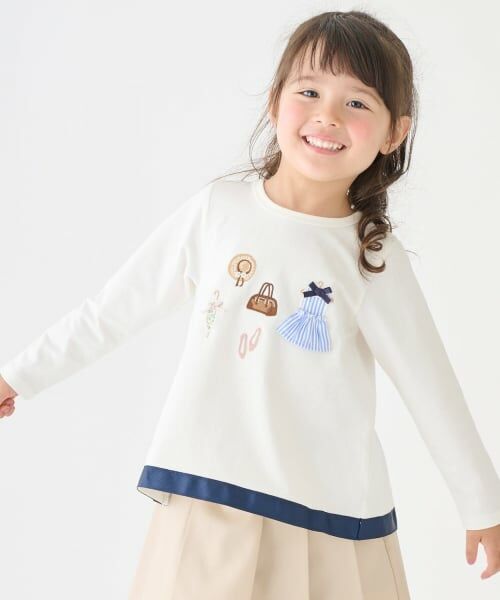 petit main / プティマイン Tシャツ | お洋服モチーフ長袖Tシャツ（オフ ホワイト）