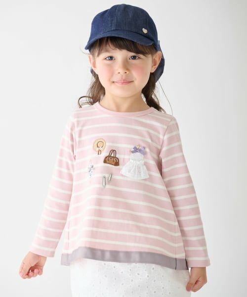 petit main / プティマイン Tシャツ | お洋服モチーフ長袖Tシャツ（ライト ピンク）