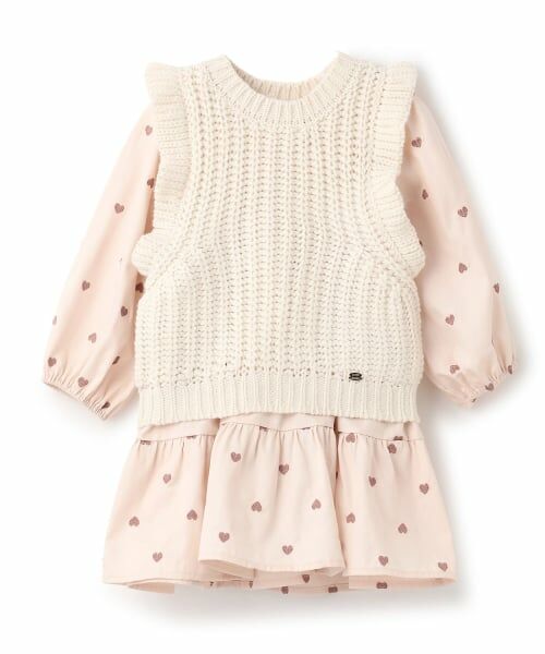 petit main / プティマイン ミニ丈・ひざ丈ワンピース | 【リンク】ベストつきワンピース（ライト ピンク）