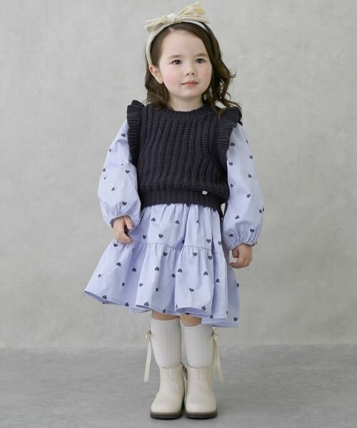 petit main / プティマイン ミニ丈・ひざ丈ワンピース | 【リンク】ベストつきワンピース（ライト ブルー）