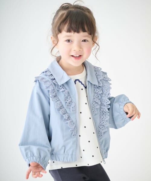 petit main / プティマイン ブルゾン | レースフリルブルゾン（ブルー）