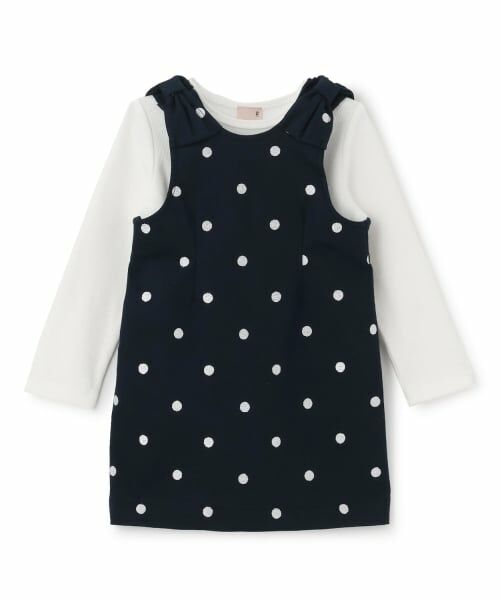 petit main / プティマイン ミニ丈・ひざ丈ワンピース | 【リンク】肩リボンジャンスカセット（紺）