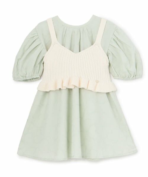 petit main / プティマイン ミニ丈・ひざ丈ワンピース | 【リンク】レースワンピースビスチェセット（イエロー グリーン）