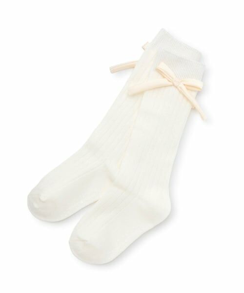 petit main / プティマイン ソックス | リボンハイソックス（オフ ホワイト）