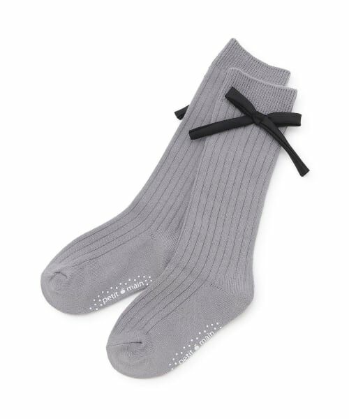 petit main / プティマイン ソックス | リボンハイソックス（グレー）