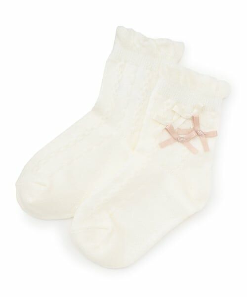 petit main / プティマイン ソックス | メニーリボンクルーソックス（オフ ホワイト）