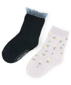 petit main / プティマイン ソックス | 花柄クルーソックス2P