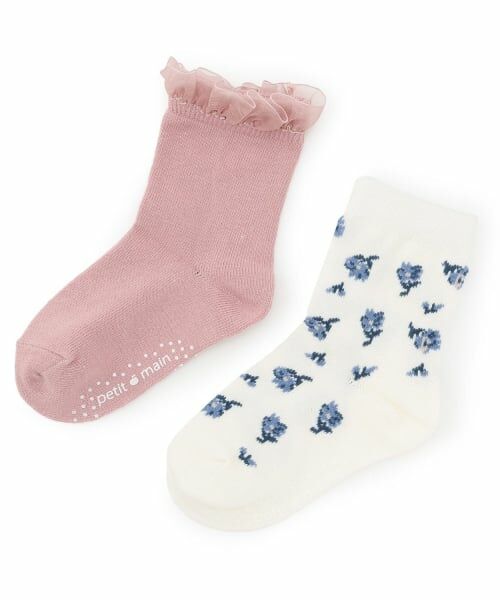 petit main / プティマイン ソックス | 花柄クルーソックス2P（オフ ホワイト）