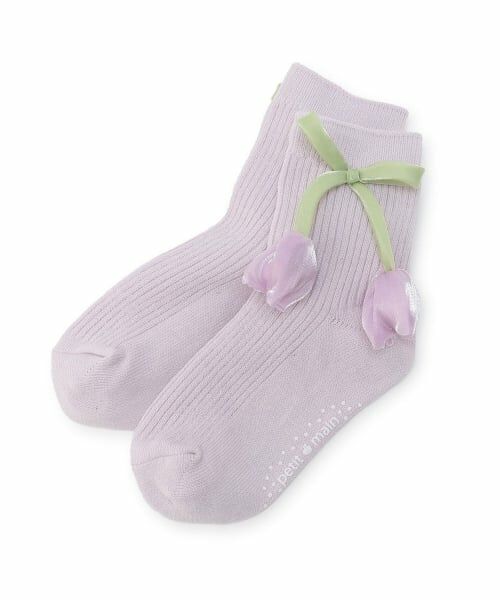 petit main / プティマイン ソックス | お花モチーフクルーソックス（ラベンダー）