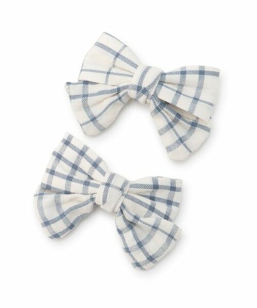 petit main / プティマイン ヘアピン | チェックリボンヘアクリップ2P/L（ブルー）