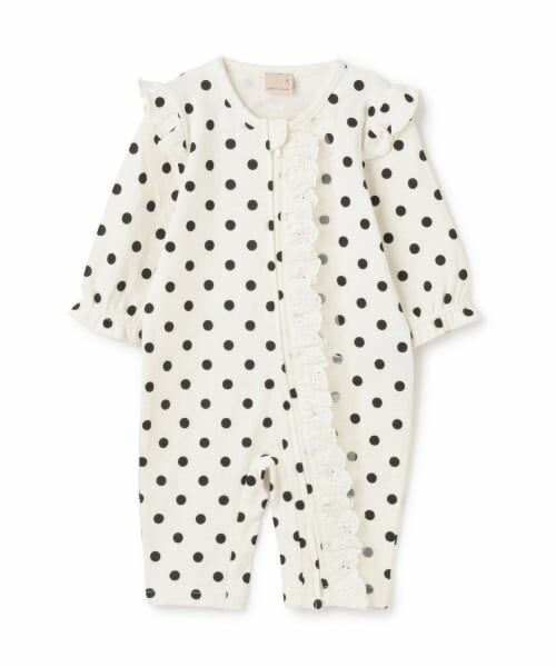 petit main / プティマイン ロンパース | レースフリルカバーオール（アイボリー）