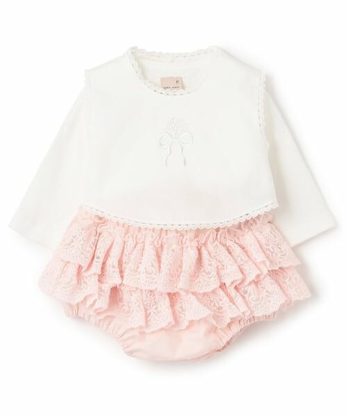 petit main / プティマイン ベビー・キッズウエア | ベストつきロンパース＋フリパンセット（ライト ピンク）