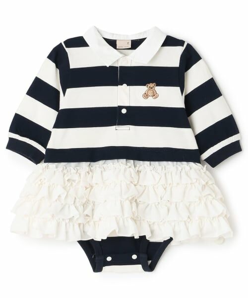 petit main / プティマイン ロンパース | 【リンク】ラガー衿ドッキングロンパース（紺）