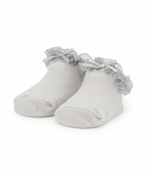 petit main / プティマイン ベビー・キッズウエア | オーガンジーフリルカップソックス（ライト グレー）
