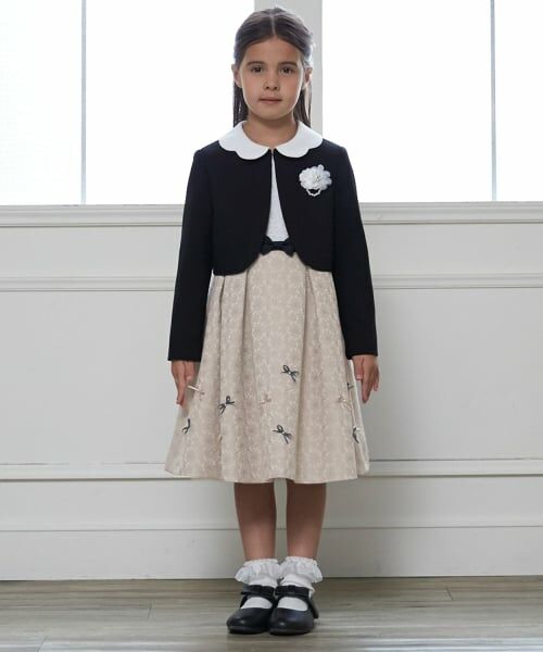 petit main / プティマイン セットアップ | 【フォーマル】ジャガードリボンOP+衿つきJKセット（ベージュ）