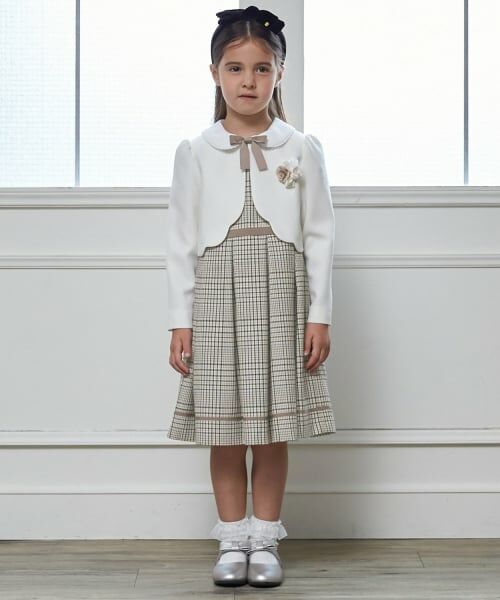 petit main / プティマイン セットアップ | 【フォーマル】チェックOP+スカラップJKセット（ベージュ）