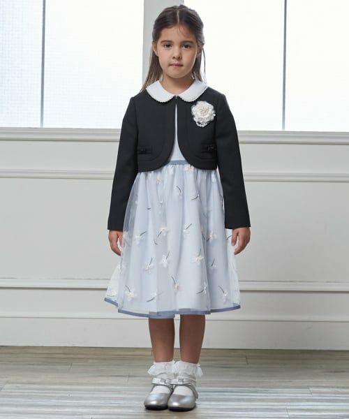 petit main / プティマイン セットアップ | 【フォーマル】フラワー刺しゅうOP+衿つきJKセット(サックス)