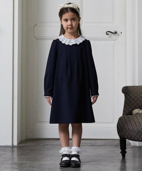 petit main / プティマイン ドレス | 【セミフォーマル】レース衿ワンピース（紺）