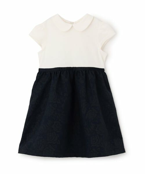 petit main / プティマイン ミニ丈・ひざ丈ワンピース | 【セミフォーマル】ジャガード切り替えワンピース（紺）